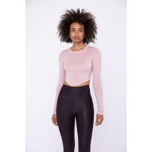 Long Sleeve Swoop Side Crop Top Color Rose Pink